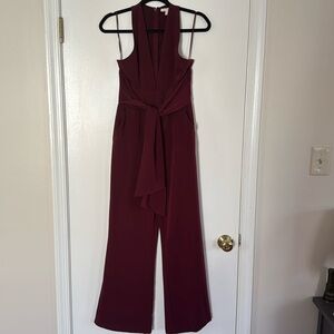 Harlyn burgundy deep v jumpsuit with tie front (or back)